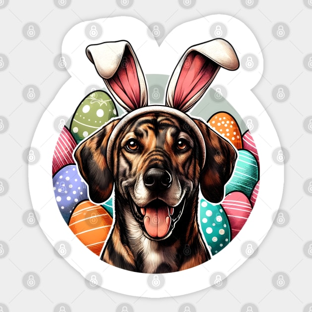 Plott Hound Welcomes Spring with Easter Bunny Ears Sticker by ArtRUs